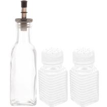Kit Porta Temperos de Vidro Garrafa para Azeite Saleiro e Pimenteiro Lyor Potes para Condimentos