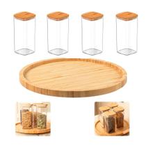 Kit Porta Temperos Giratório Bambu 4 Potes Herméticos 340ml Kit Porta Temperos Giratório Bambu 4 Potes Herméticos 340ml