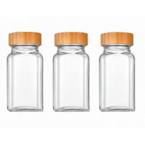 Kit Porta Temperos Oikos 3 Unidades Capacidade 120ml Pote Transparente Tampa de Bambu Kit Porta Temperos Oikos 3 Unidades Capacidade 120ml Pote Transparente Tampa de Bambu