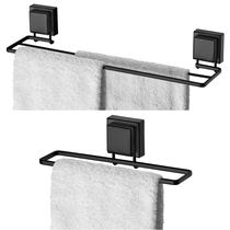 Kit Porta Toalha 25cm Toalheiro Duplo 45cm Suporte Banheiro Ventosa Preto Fosco - Future Kit Porta Toalha 25cm Toalheiro Duplo 45cm Suporte Banheiro Ventosa Preto Fosco - Future
