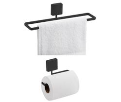 Kit Porta Toalha 25cm Toalheiro Suporte Papel Higiênico Banheiro Lavabo Preto Fosco - Future Kit Porta Toalha 25cm Toalheiro Suporte Papel Higiênico Banheiro Lavabo Preto Fosco - Future