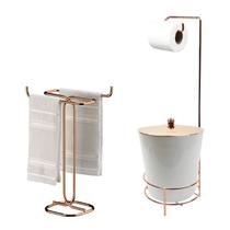 Kit Porta Toalha Bancada Suporte Papel Higiênico Com Lixeira 5L Tampa Pino Banheiro Branco Rose Gold - AMZ Kit Porta Toalha Bancada Suporte Papel Higiênico Com Lixeira 5L Tampa Pino Banheiro Branco Rose Gold - AMZ