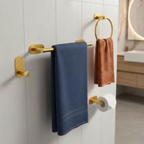 Kit Porta Toalha Banheiro Acessórios Sem Furo Dourado Lavabo Adesivo 4 Peças Suporte Toalha Aço 304 Kit Porta Toalha Banheiro Acessórios Sem Furo Dourado Lavabo Adesivo 4 Peças Suporte Toalha Aço 304