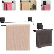 Kit Porta Toalha Banho Duplo e Porta Toalha Rosto Quadrado Arthi Black Ventosa Sem Furo Kit Porta Toalha Banho Duplo e Porta Toalha Rosto Quadrado Arthi Black Ventosa Sem Furo