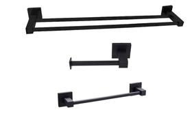 Kit Porta Toalha Banho Duplo Papeleira Ret Toalheiro Preto Kit Porta Toalha Banho Duplo Papeleira Ret Toalheiro Preto