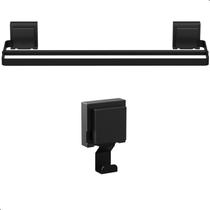 Kit Porta Toalha de Banho Duplo e Cabide Ventosa Preto U.Max