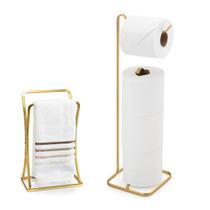 Kit Porta Toalha e Porta Rolo de Papel Higienico Dourado Fosco