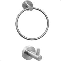 Kit Porta Toalha Inox Escovado Toalheiro Argola E Cabide Gancho Simples Suporte Parede Banheiro Jogo Acessórios Para Lavabo Luxo Aço Inox 304 Fosco