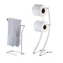 Kit Porta Toalha Rosto Bancada + Suporte Papel Higiênico Duplo Chão Cromado - Future