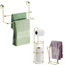 Kit Porta Toalha Toalheiro Box Suporte Porta Papel Higiênico Chão Parede Bancada Banheiro Dourado - Future Kit Porta Toalha Toalheiro Box Suporte Porta Papel Higiênico Chão Parede Bancada Banheiro Dourado - Future