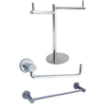 Kit Porta Toalhas Bancada Suporte Papel Higiênico Toalheiro Parede Inox Acessórios Banheiro Lavabo