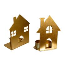 Kit Porta Vela Casinha De Metal Dourado Enfeite Natal 2UN Kit Porta Vela Casinha De Metal Dourado Enfeite Natal 2UN