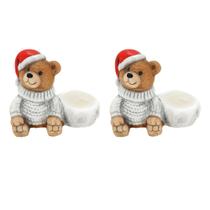 Kit Porta Vela Urso Cerâmica Natal 10cm 2 Unidades Com Vela Inclusa - Magizi