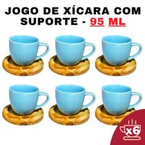 Kit Porta Xícara Circular com Xícara em Porcelana Azul 95ml - Design-Moderno-Conjunto-Café-Suporte-Prático-Alta-Qualidade