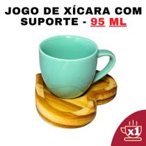 Kit Porta Xícara Coração com Xícara em Porcelana Verde 95ml - Design-Moderno-Suporte-Prático-Conjunto-Café-Personalizada