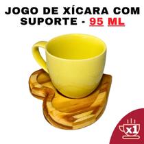Kit Porta Xícara Coração com Xícara Porcelana Amarela 95ml - Design-Moderno-Suporte-Prático-Conjunto-Café-Personalizada