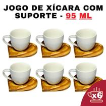 Kit Porta Xícara Coração Com Xícara Porcelana Branco 95Ml