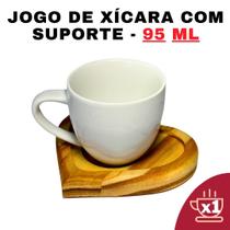 Kit Porta Xícara Coração com Xícara Porcelana Branco 95ml - Suporte-Prático-Conjunto-Café-Design-Moderno-Personalizada