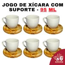 Kit Porta Xícara Redondo Com Xícara em Porcelana Branca 95ml - Design-Moderno-Conjunto-Café-Suporte-Prático-Alta-Qualidade