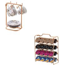 Kit Porta Xícaras De Café E Pires + Porta Cápsulas Dolce Gusto Rose Gold