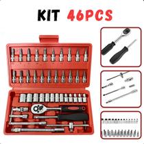 Kit portátil 46 peças, ideal para reparos domésticos.