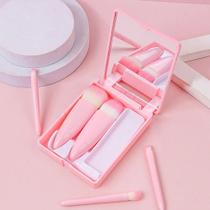 Kit Portátil de Maquiagem com 5 Pincéis e Espelho Integrado Estojo Compacto para Bolsa e Viagem Kit Portátil de Maquiagem com 5 Pincéis e Espelho Integrado Estojo Compacto para Bolsa e Viagem