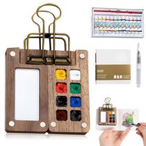 Kit Portátil de Tinta Aquarela Mini com 12 Cores e Caixa de Madeira