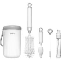 Kit Portátil para Limpeza de Mamadeira BUBA com Escorredor Escovas em Silicone Estojo e Dispenser