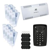 Kit Porteiro Eletrônico Optymus 66, Teclado Numérico com 08 interfones e 16 Tags de Proximidade