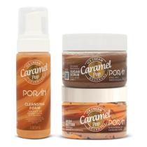 Kit Pós Banho Ice Cream Caramel Poran - Espuma Facial, Esfoliante e Manteiga Corporal