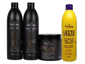 Kit Pós Progressiva Argan Ouro Marroquino com Leite Siliconizado Proteção, Brilho e Liso Por Mais Tempo 4x500ml