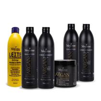 Kit Pós Progressiva Óleo de Argan (2 Shamp, 2 Cond, 1 Máscara) + Leite Siliconizado Maycrene