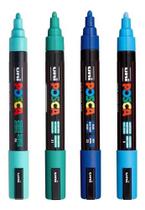 KIT POSCA PC-5M Tons Azul, Azul Claro, Esmeralda, Verde Água