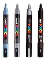 KIT POSCA PC-5M Tons de Preto, Cinza Ardósia, Cinza e Prata KIT POSCA PC-5M Tons de Preto, Cinza Ardósia, Cinza e Prata