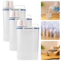 Kit Pote Armazenamento Copo Medidor Hermético Ração Cereais Amaciante Sabão Grãos Transparente