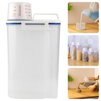 Kit Pote Armazenamento Copo Medidor Hermético Ração Cereais Amaciante Sabão Grãos Transparente