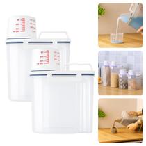 Kit Pote Armazenamento Copo Medidor Hermético Ração Cereais Amaciante Sabão Grãos Transparente