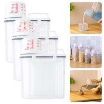 Kit Pote Armazenamento Copo Medidor Hermético Ração Cereais Amaciante Sabão Grãos Transparente
