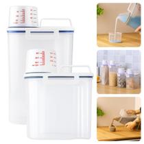 Kit Pote Armazenamento Copo Medidor Hermético Ração Cereais Amaciante Sabão Grãos Transparente