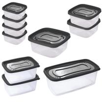 Kit pote Clic 4 x 580ml, 2 x 1,1L, 1 x 1,6L, 2 x 1,2L e 1 x 3L preto Plasutil