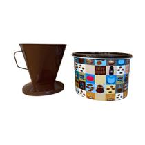 Kit Pote Coffee Estampado 2l + Coador De Plástico Com Adaptador