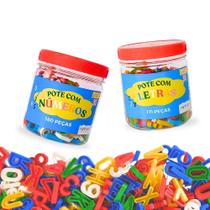 Kit Pote Com Letras Alfabeto 171 Peças + Pote Números 180pç Kit Pote Com Letras Alfabeto 171 Peças + Pote Números 180pç