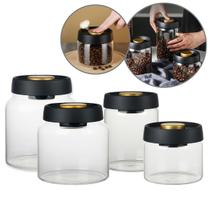 Kit Pote Com Tampa a Vácuo 500ml 800ml 1L e 1,4L em Vidro Borossilicato 4 Peças Kit Pote Com Tampa a Vácuo 500ml 800ml 1L e 1,4L em Vidro Borossilicato 4 Peças