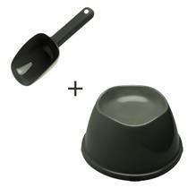 Kit Pote Comedor Alto Elevado Pet + Pá Dosadora Colher Ração