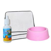 Kit Pote Comedouro Pet + Educador Sanitário Xixi Sim P/Pets 20ml + 3 Tapetes Higiênicos Pet