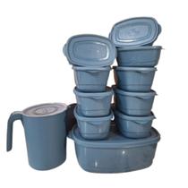 Kit Pote de Plástico e Jarra Vasilhas 11 Peças, Organizadora Com Tampa Plastico e Tapoer