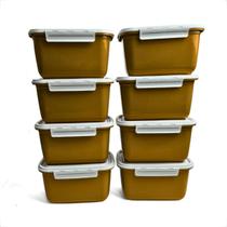 Kit Pote de Plástico Marmita Tampa Com Trava Hermetico 1L Marmitas Fitness Comida 16x12x9cm