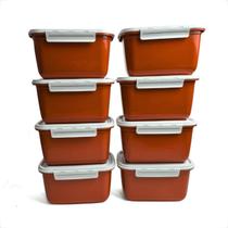 Kit Pote de Plástico Marmita Tampa Com Trava Hermetico 1L Marmitas Fitness Comida 16x12x9cm