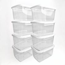 Kit Pote de Plástico Marmita Tampa Com Trava Hermetico 1L Marmitas Fitness Comida 16x12x9cm