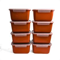 Kit Pote de Plástico Marmita Tampa Com Trava Hermetico 1L Marmitas Fitness Comida 16x12x9cm